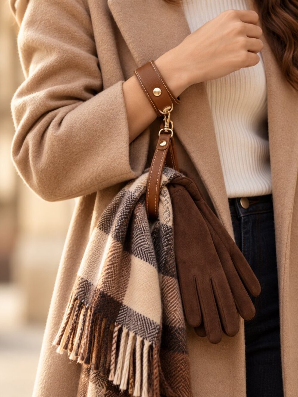 Brown Faux Leather Scarf Holder Bag Accessory - Picture 3 of 6